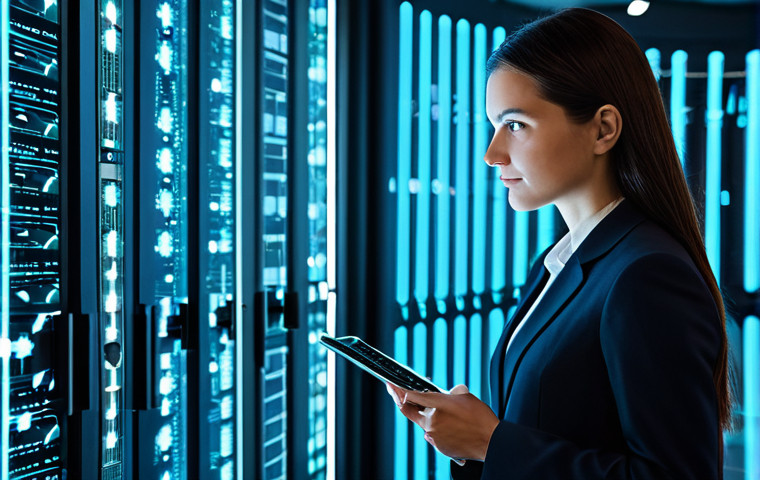A professional female data scientist, fully clothed in a modest business suit, stands confidently in a modern, clean data center. She is focused on a transparent, holographic interface displaying abstract, glowing data streams being refined and transformed into precise, valuable insights. The background features rows of gleaming server racks and subtle, complex network lines, emphasizing technological sophistication and the meticulous process of data refinement. The scene evokes the concept of transforming raw, chaotic data into refined intelligence. Perfect anatomy, correct proportions, natural pose, well-formed hands, proper finger count, natural body proportions. High quality, professional photography, studio lighting. Safe for work, appropriate content, fully clothed, professional.