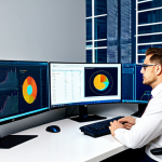 빅데이터 기술자의 성과 발표 사례 - **Data Mining:** A professional data analyst in a modern office setting, fully clothed in appropriat...