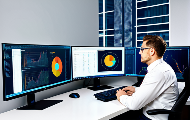 빅데이터 기술자의 성과 발표 사례 - **Data Mining:** A professional data analyst in a modern office setting, fully clothed in appropriat...