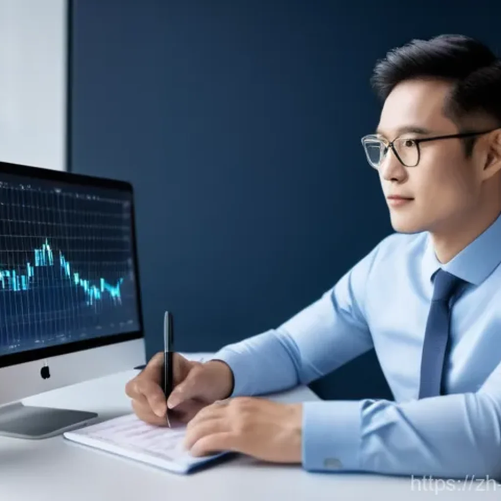 빅데이터 실무에서의 머신러닝 적용 사례 - A confident, well-dressed young professional in a modern financial office, about 30 years old, East ...