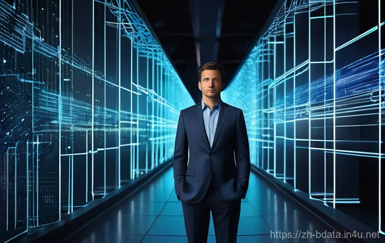 빅데이터 기술자와 데이터 거버넌스 - **Prompt:** A highly detailed, futuristic illustration of a skilled male big data engineer, dressed ...