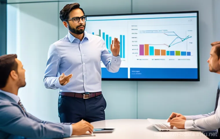 빅데이터 기술자의 분석 결과 발표 스킬 - **Prompt:** A professional and approachable big data engineer, wearing a smart business casual outfi...