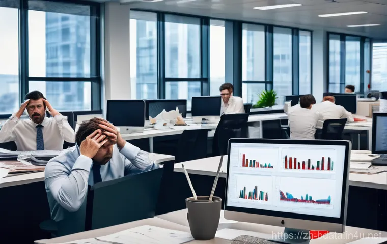 빅데이터 프로젝트 실패 사례와 교훈 - **Prompt:** A group of diverse data analysts and engineers, appearing overwhelmed and frustrated, ar...