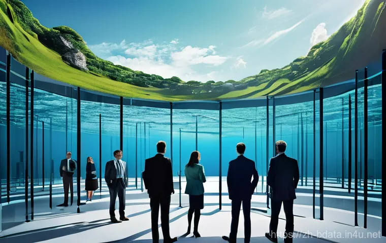 빅데이터 프로젝트 실패 사례와 교훈 - **Prompt:** A team of business leaders and technical specialists stands in a vast, abstract, and dis...
