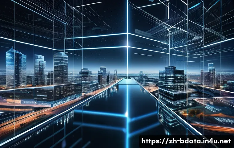 빅데이터 기술자의 데이터 공유 방법 - **Unified Data Highway: Breaking Down Silos**
    A grand, futuristic cityscape built upon a network...