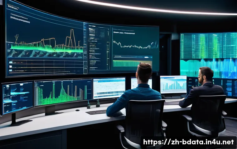빅데이터 기술자의 실시간 데이터 처리 팁 - A modern data engineering control room showcasing a large curved screen wall filled with real-time s...