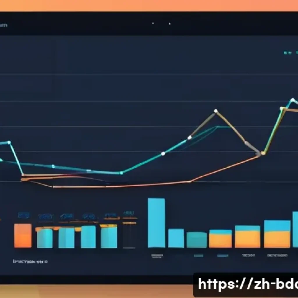 빅데이터에서 사용하는 데이터 시각화 도구 - A modern, sleek data visualization dashboard showcasing a combination of colorful bar charts and smo...