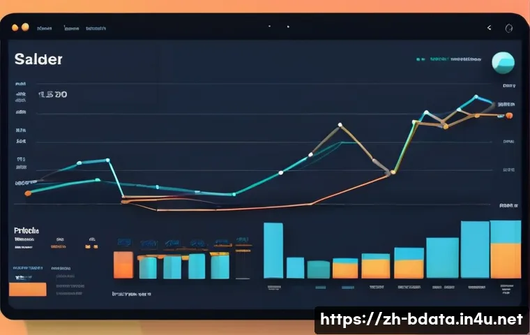 빅데이터에서 사용하는 데이터 시각화 도구 - A modern, sleek data visualization dashboard showcasing a combination of colorful bar charts and smo...