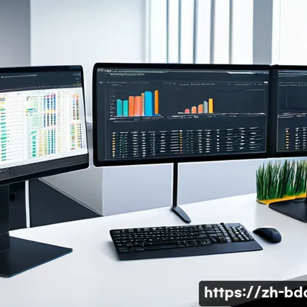 빅데이터 실무에서 다양한 데이터 포맷 활용 - A modern data analyst workspace featuring multiple screens displaying diverse data formats: structur...