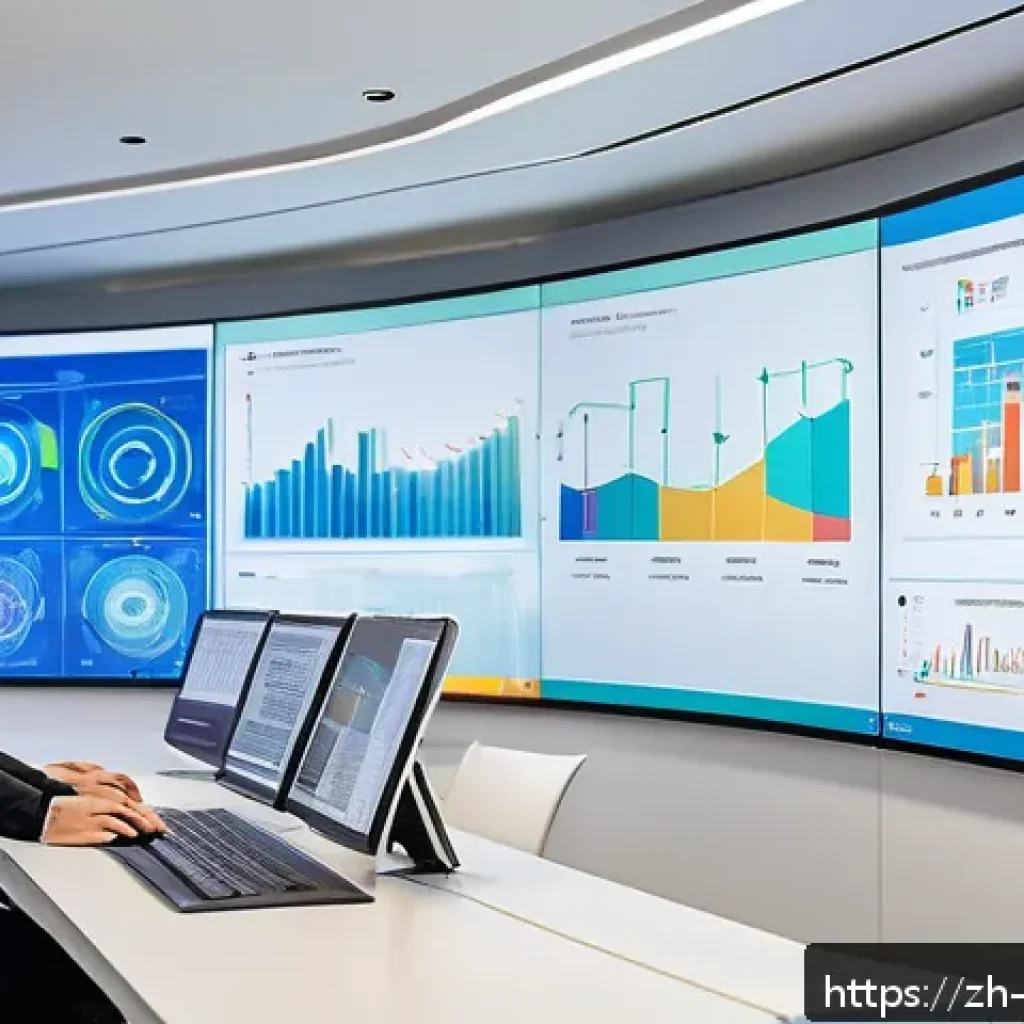 빅데이터 기술자와 프로세스 자동화 도구 - A modern office environment where a diverse team of professionals collaborates around large digital ...