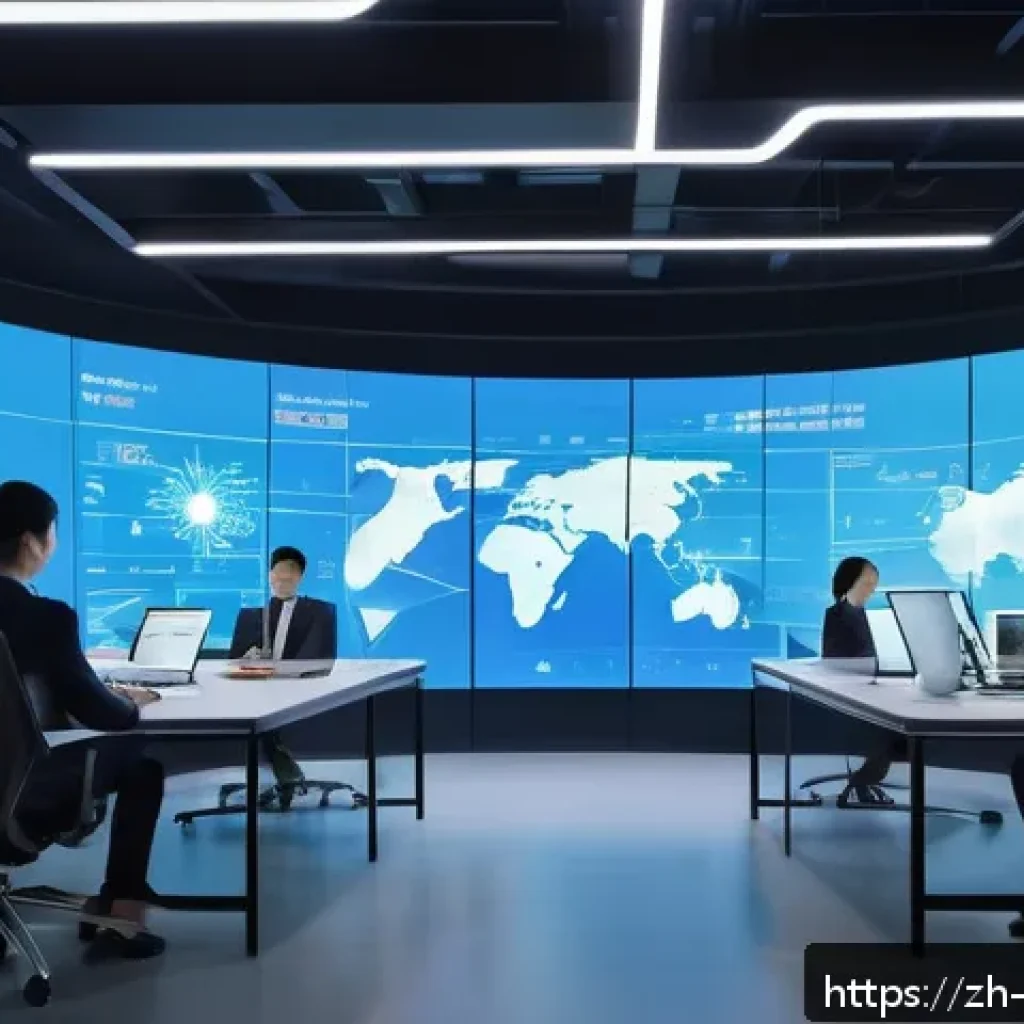 빅데이터 실무에서 데이터 연결성 관리 - A futuristic corporate office environment showing diverse teams collaborating across departments wit...
