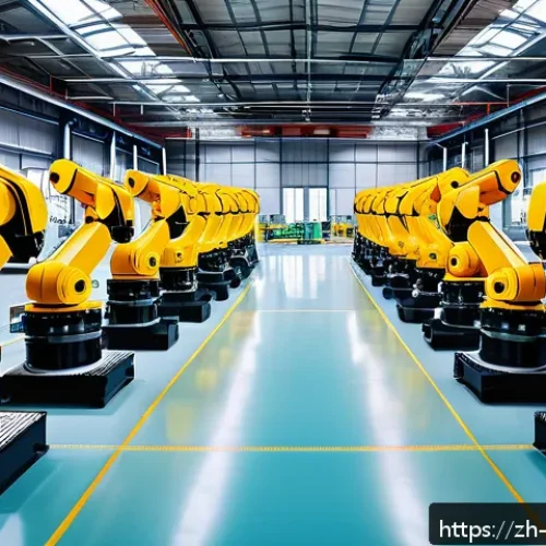 빅데이터 기술자와 산업별 기술 적용 사례 - A high-tech smart manufacturing factory scene featuring advanced machinery equipped with numerous se...