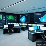 빅데이터 실무에서 데이터 흐름 분석 사례 - A futuristic enterprise data operations center showcasing real-time data flow analysis on multiple l...