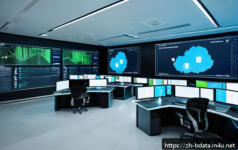 빅데이터 실무에서 데이터 흐름 분석 사례 - A futuristic enterprise data operations center showcasing real-time data flow analysis on multiple l...