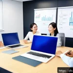 빅데이터 기술자의 리더십 역량 개발 - A modern office scene showing a diverse data team engaged in a lively cross-department meeting, with...