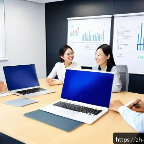 빅데이터 기술자의 리더십 역량 개발 - A modern office scene showing a diverse data team engaged in a lively cross-department meeting, with...