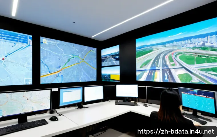 빅데이터와 IoT 데이터 통합 사례 - Photorealistic smart city traffic operations center in China, a diverse team of data analysts review...